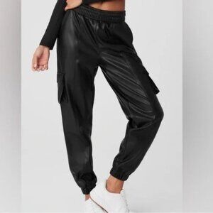 NEW Alo Yoga Faux Leather Power Hour Jogger Pants Black XS
